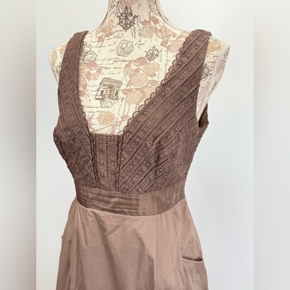 MOULINETTE SOUERS for ANTHROPOLOGIE Brown Pleated Sheath Midi Dress size 6 - Picture 2 of 15